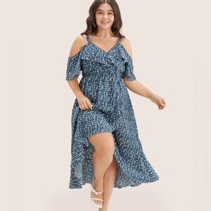 BloomChic blue white floral ditsy cold shoulder midi dress NWT size 12